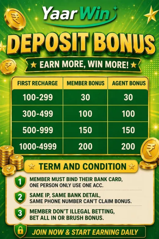 YaarWin deposit bonus promotion poster for Indian players