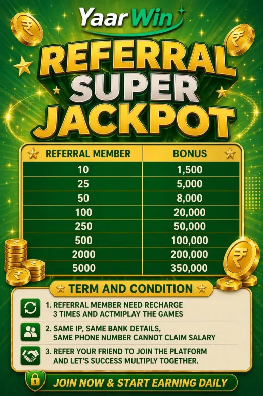 YaarWin referral promotion poster for member get member rewards
